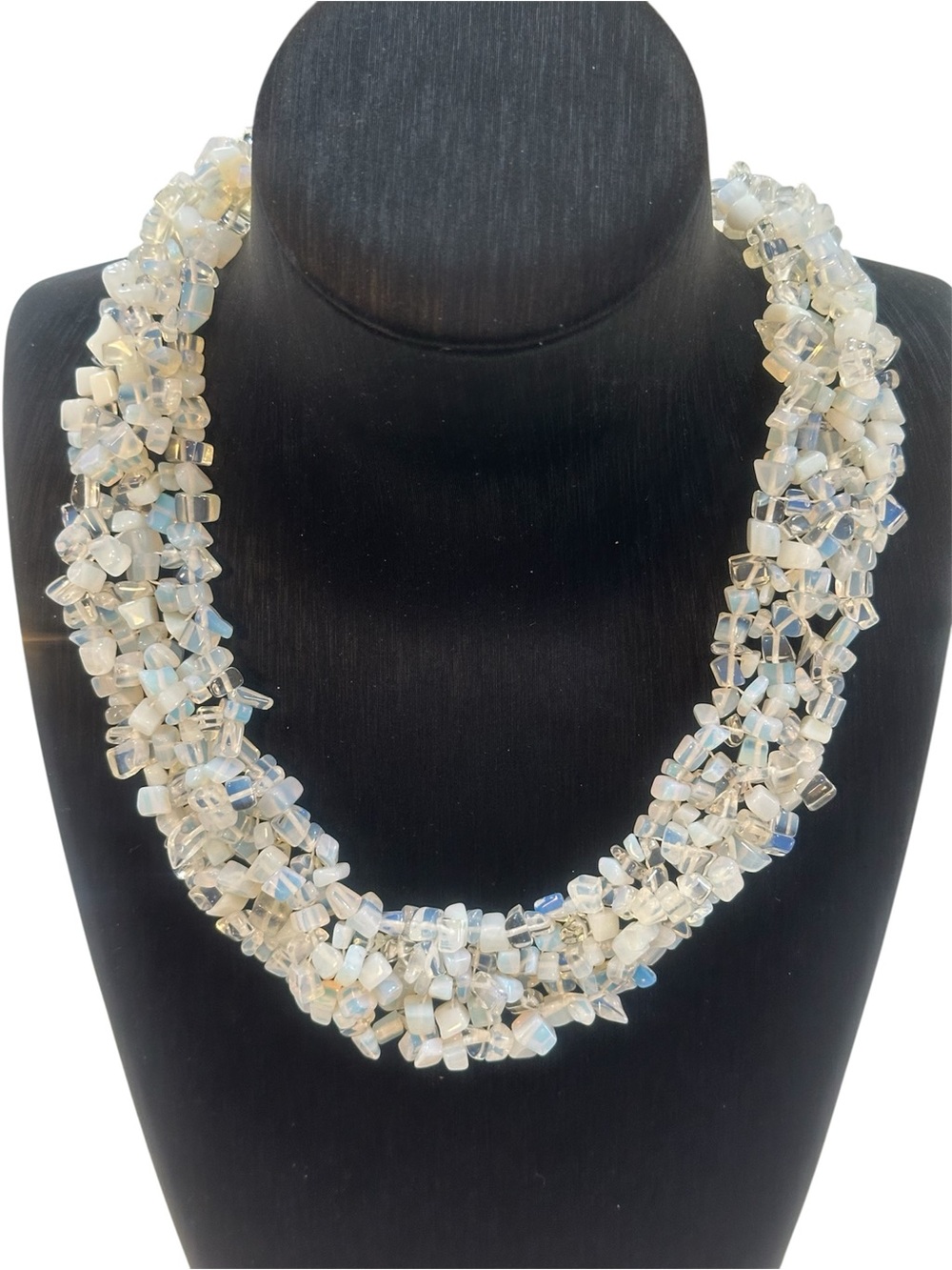 Multi-Strand Opalite Chip Boho Layered All Season Statement Necklace Iridescent